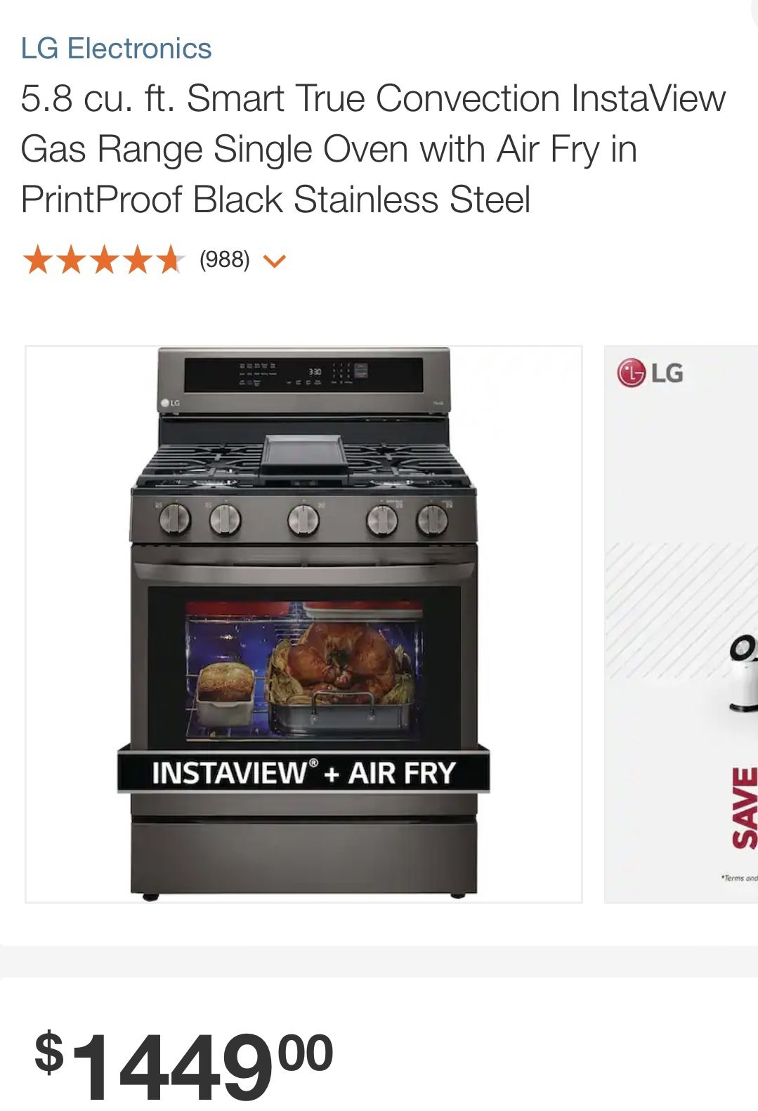 Gas Range Single Oven with Air Fry