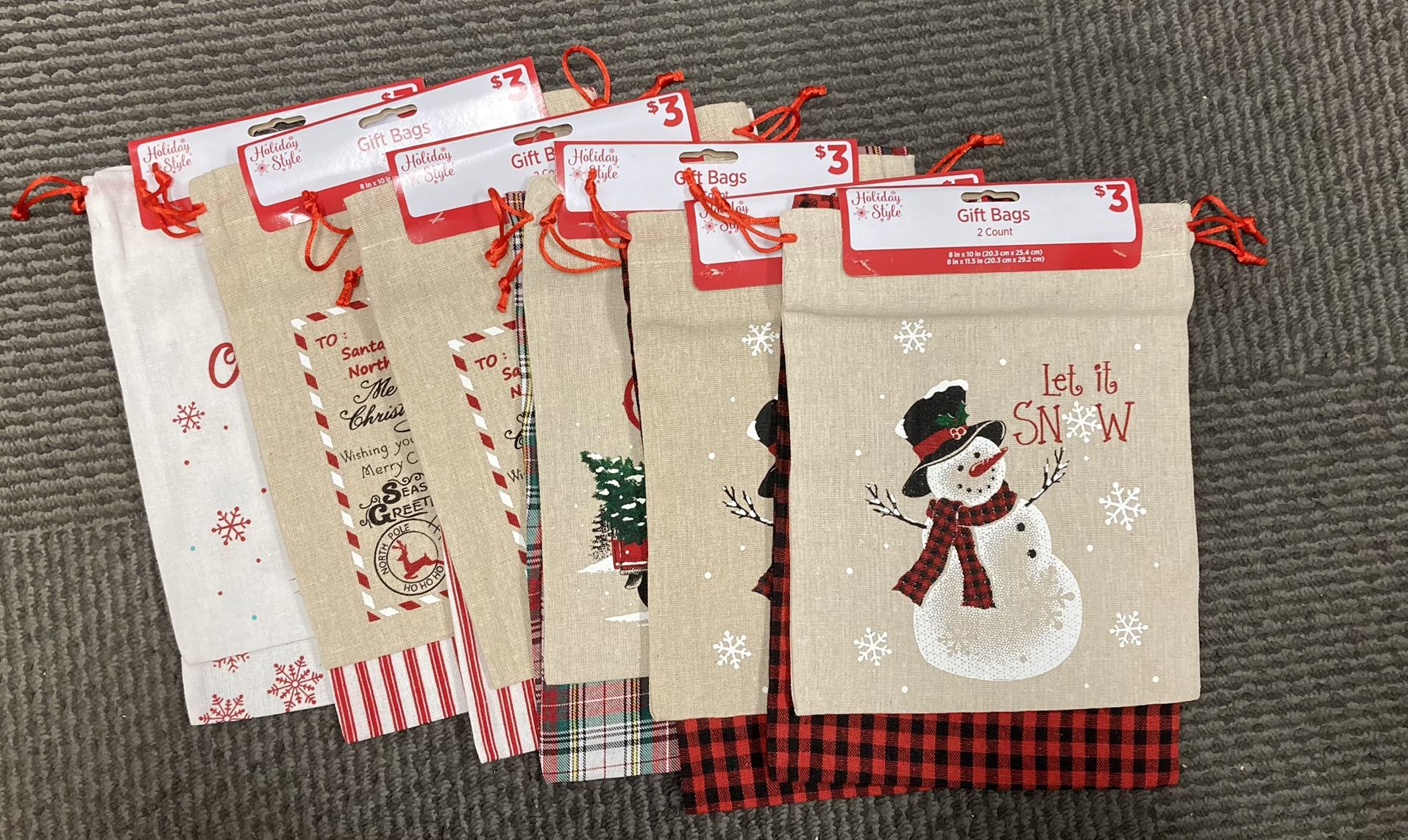 Christmas Burlap Gift Bag-12 Bags (6pks)-various Patterns