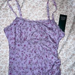 Purple Floral Asymmetrical Midi Dress