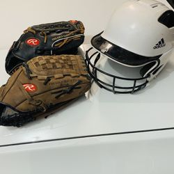 2 Rawlings Gloves And Batters Helmet