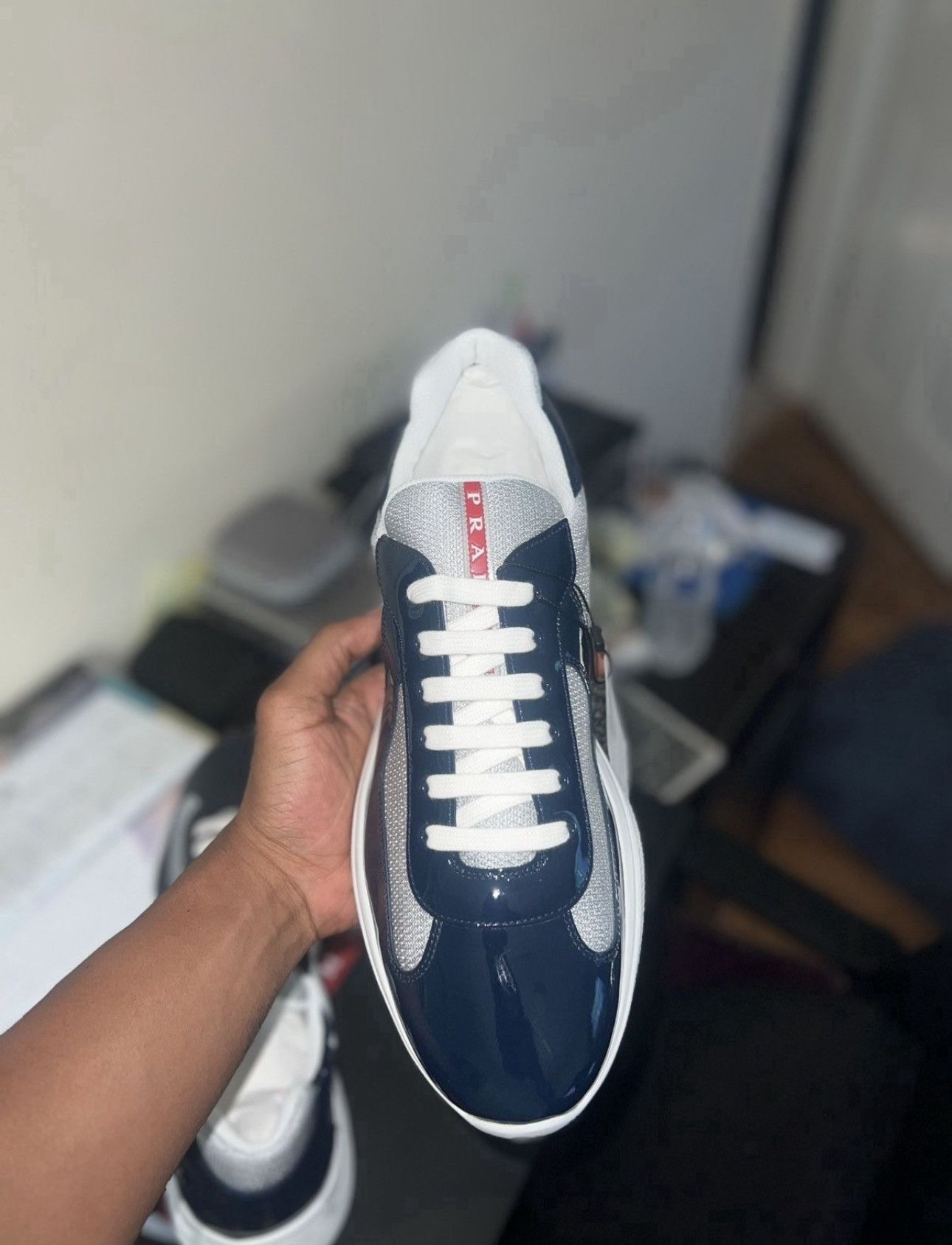 Low top Prada cup shoes Navy blue, Size 12, From Saks Fifth, Have receipt