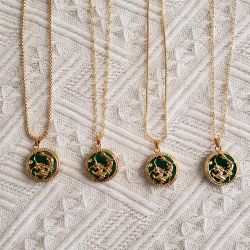 Genuine Jade 18K Gold plated necklace New