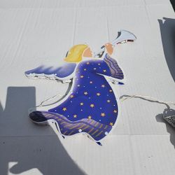 Vtg 18" Lighted Vintage Window Angel Horn Silhouette Christmas Decoration