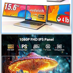 15.6'' Laptop Triple Screen Extender One Cable Connection, 1080P FHD IPS Portable Dual Monitor with Speaker, Ultra-Slim Travel Monitor for 13-17.3" La