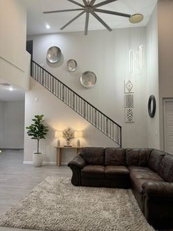 Super Comfortable Brown Leather L-Shaped Sectional Sofa