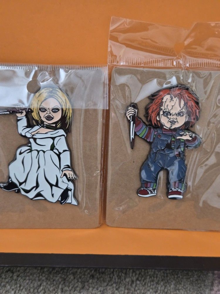 Horror Child's Play Chucky & Tiffany Enamel Metal Pin Combo Set