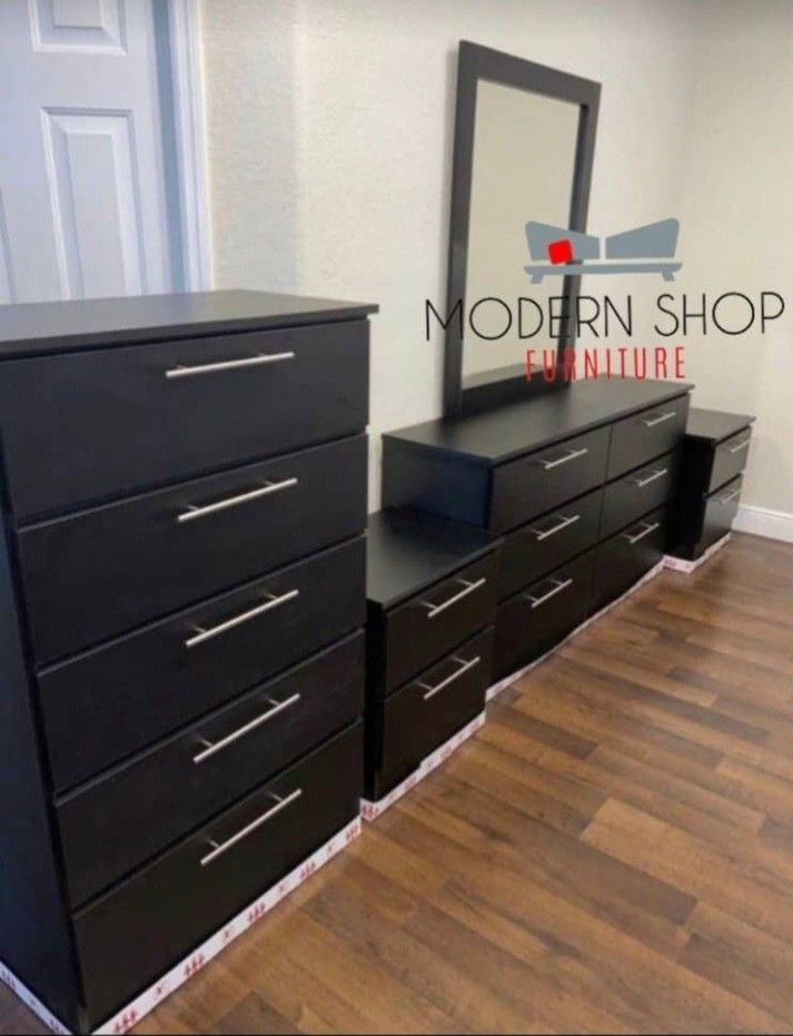 Dresser With Mirror Chest And Two Nightstands 🌌 Comoda Con Espejo Gavetero Y Dos Mesitas De Noche 🌌