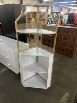 Corner Wine Cabinet Corner Bar with Detachable Wine Rack and Glass Holder, Farmhouse Style Furniture Bar with Mesh Door,Gold $99  Warehouse Clearance 