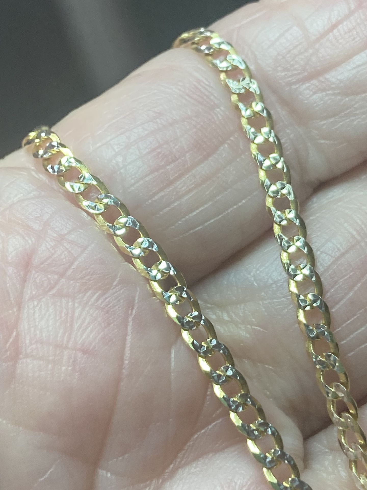 Two Tone Sterling Silver Italian Cuban Link Chain. Gold Plated