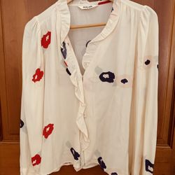 Rolla's "Lily" Blouse Size M 10 , Light Peach with Blue Red , and Peach flowers