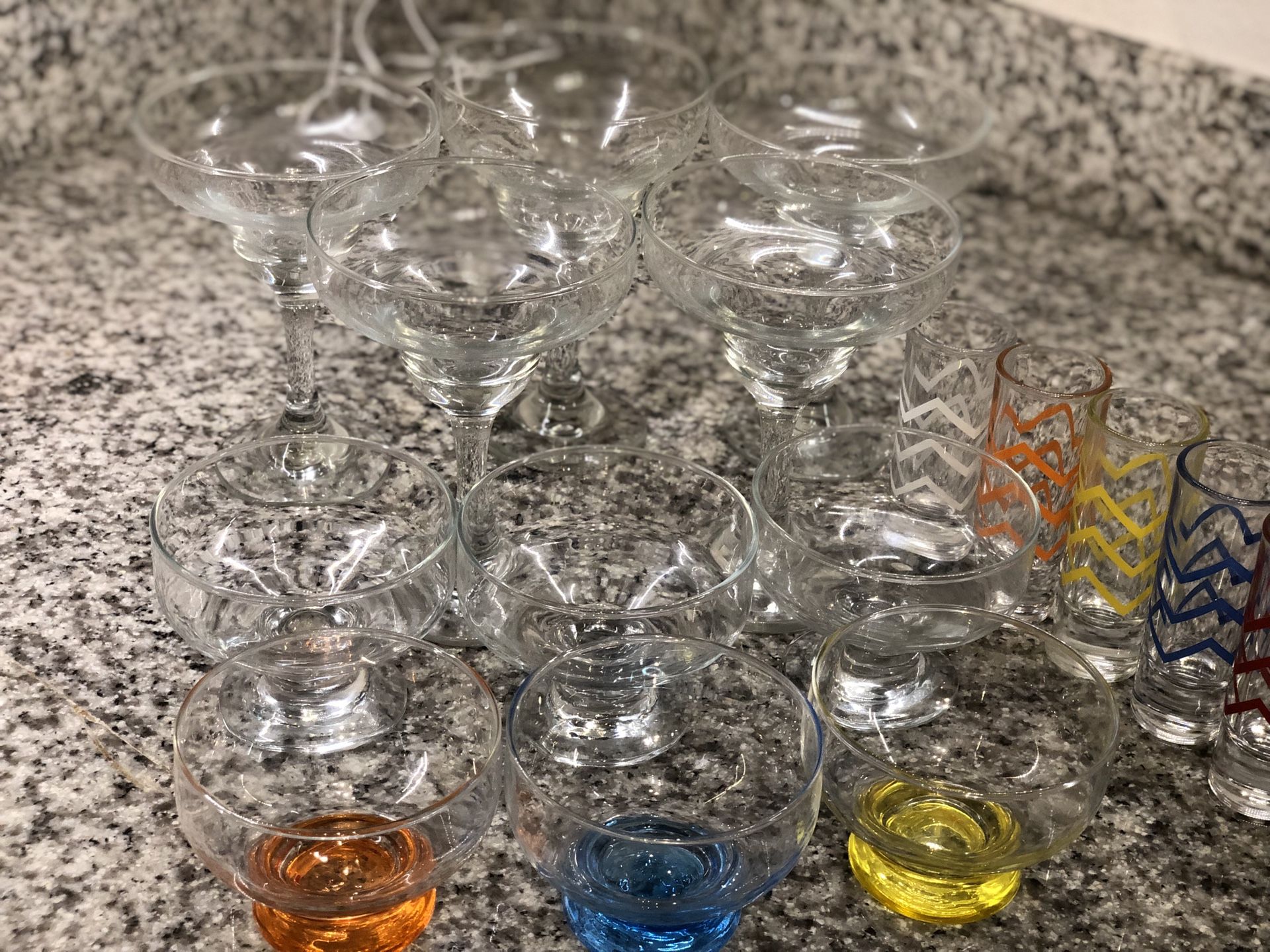 Different sizes and color cups set