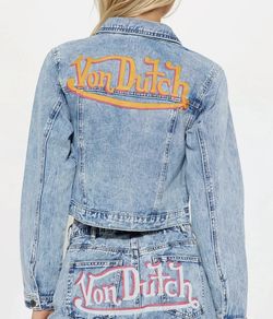 Von Dutch Women’s Tie Front Denim Jacket Size Large *NWT*