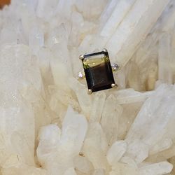 Bi- Color Lemon Quartz And Blue Topaz Sterling Silver RinG Size 8.5 