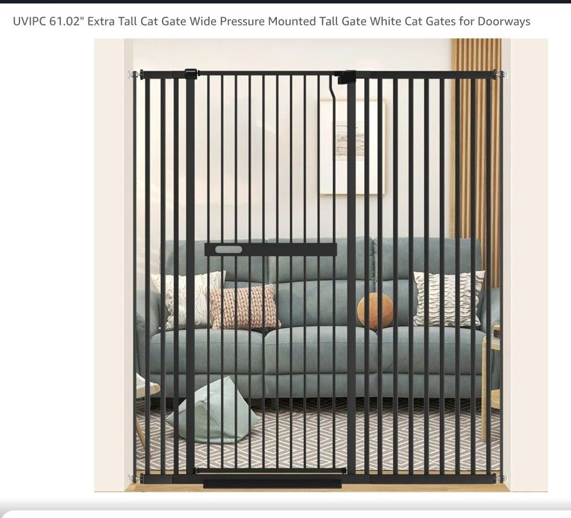 UVIPC 61.02" Extra Tall Cat Gate Wide Pressure Mounted Tall Gate Metal Black Dog Pet Cat Tall Gates for Doorways