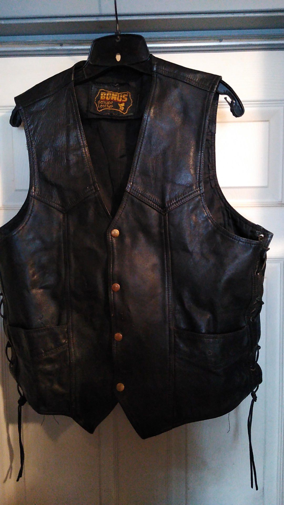 Bonus Genuine Cowhide Leather 2 Pocket Motor Cycle Vest size 46