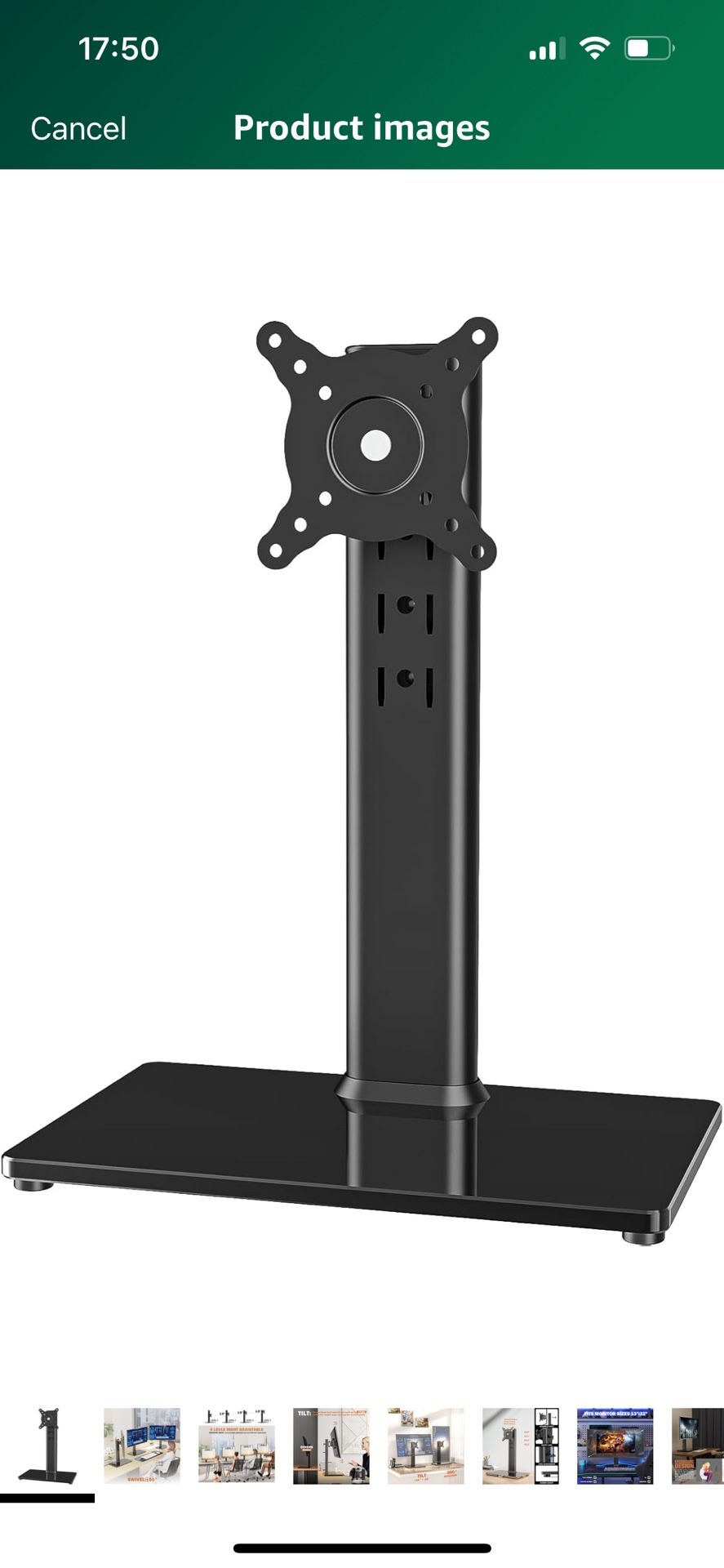 Single LCD Computer Monitor Free-Standing Desk Stand Mount Riser for 13 inch to 32 inch screen with Swivel, Height Adjustable, Rotation, Vesa Base Sta