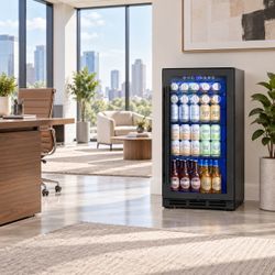 New 15 Inch Beverage Refrigerator 130 Cans | Under Counter Glass Door 15 in beverage refrigerator, 130 cans, glass door, LED, lock, built-in or freest