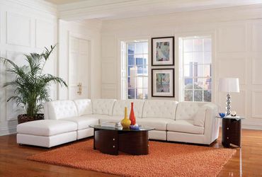 6PC STATIONARY SECTIONAL--WHITE LEATHERETTE