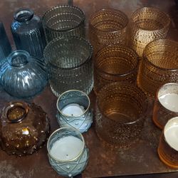 Assorted Votive Candle Holders,  Blue, Brown Crystal