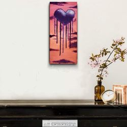 Purple Orange Cloud Heart Drip Painting Valentines Art