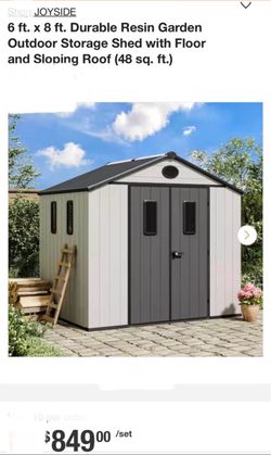 JOYSIDE 6 ft. x 8 ft. Durable Resin Garden Outdoor Storage Shed with Floor and Sloping Roof (48 sq.