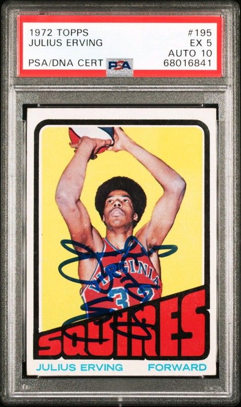 1972 Julius Erving Topps Signed Rookie RC Auto PSA 5 Auto 10