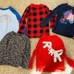 5 Long Sleeves Winter T Shirts For 5T Boy Toddler Christmas Plaid Dinosaur Astronaut Halloween Ghost 