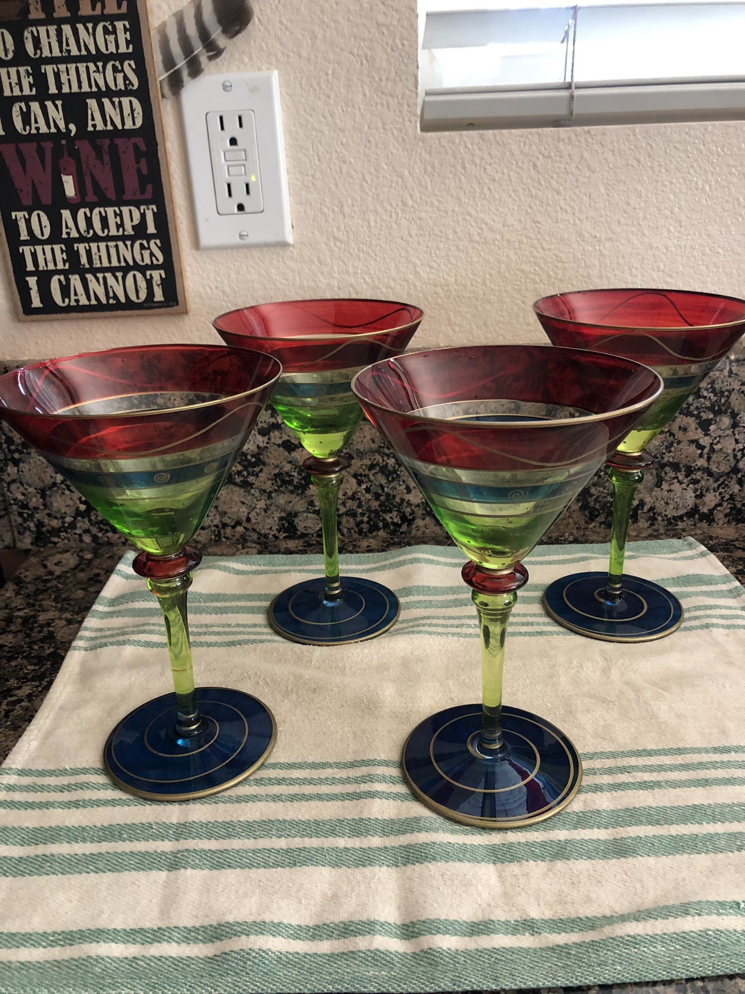 Hand blown margarita glasses set of four