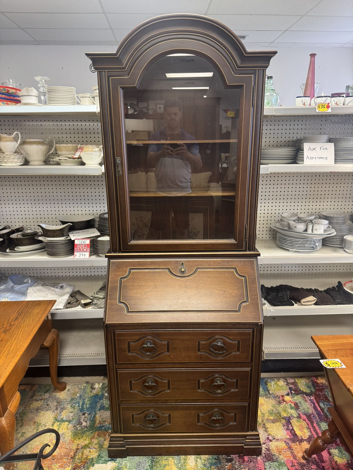 Secretary Desk Vintage Red Mahogany Wood Chippendale Style - Amazing Condition- 27” x 15”x 75”