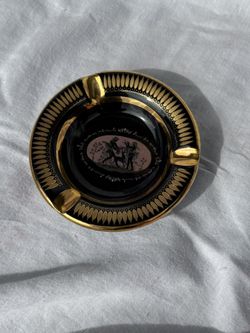 Ceramic Black With 24 KT GOLD TRIM  ASHTRAY HAND MADE IN GREECE