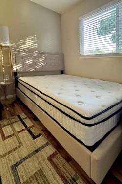 Queen Upholstered Bed Frame with Mattress