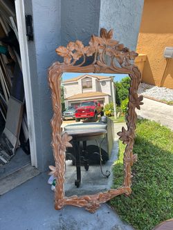 Large Ornate Wood Carved Floral Wall Mirror