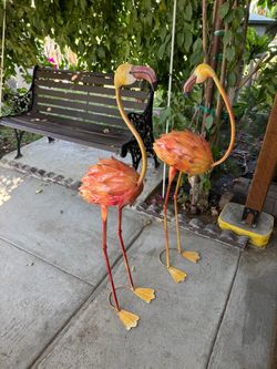 Metal garden decoration flamingos