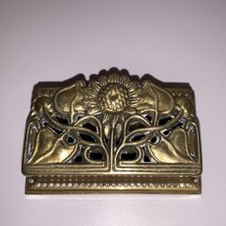 Antique Art Nouveau Solid Brass Stamp Holder Sunflower Trinket Box