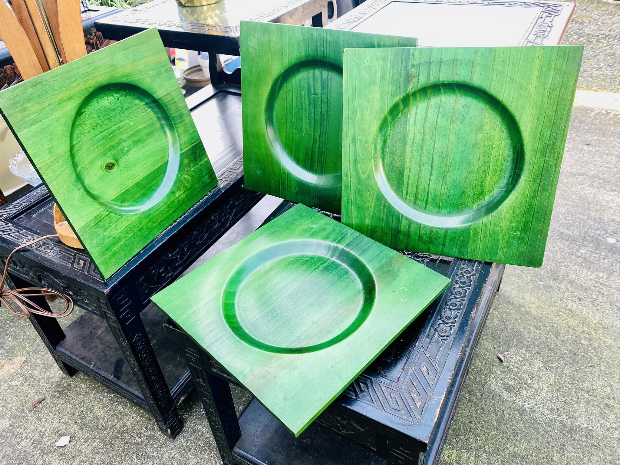 Green Wooden Plant/Plate Servers
