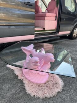 Pink Dolphin Table With Cat-Eye Shaped Glass Top