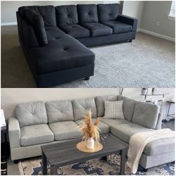 💥🖤 Brand New Fabric Grey/Black L Shape Sectional Sofa | Pay After Delivery 🚚