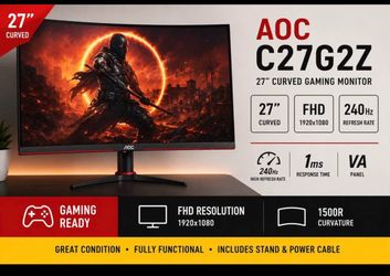 AOC C27G2Z 27” Curved Gaming Monitor – 240Hz