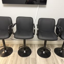 Brand New 4 Pieces Of Black Adjustable Swivel Faux Leather Bar Stool with Armrests and Footrest