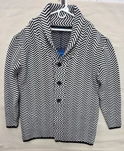 Lanzzino Men's XL Long Cardigan Sweater Black White Chevron Heavy Knit NWT