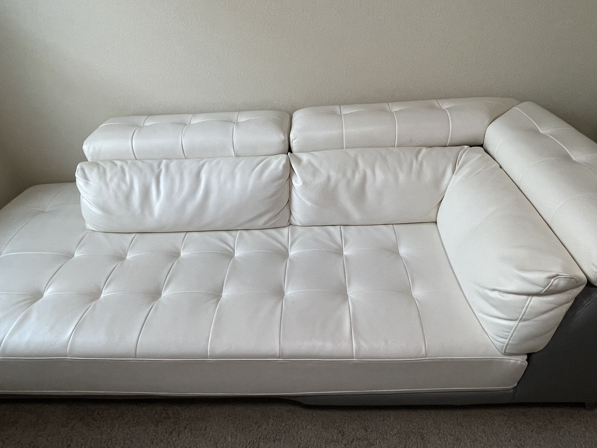White Faux Leather L Shape Couch 