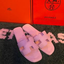 Hermes Oran Sandals White Womens 8.5