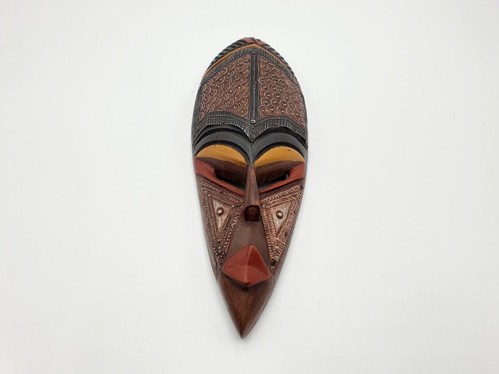 Medium  Handcrafted Wood Metal Accent African Face Mask Wall Hanging Decor (M2)