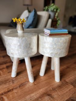 Fabulous Boho Pearl & Driftwood Accent Tables (2!)