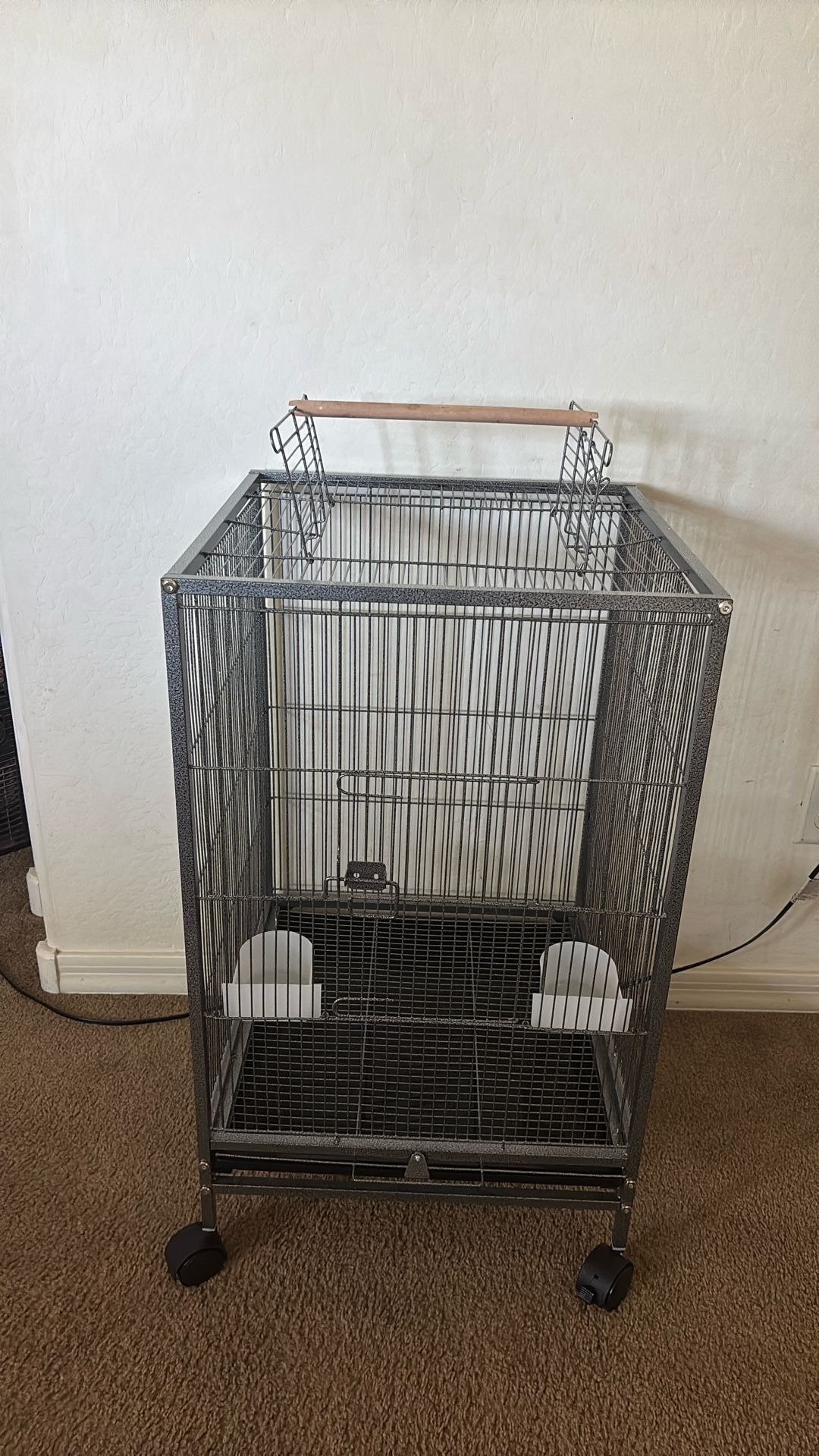 35 inch Wrought Iron Bird Cage With Food Bowls
