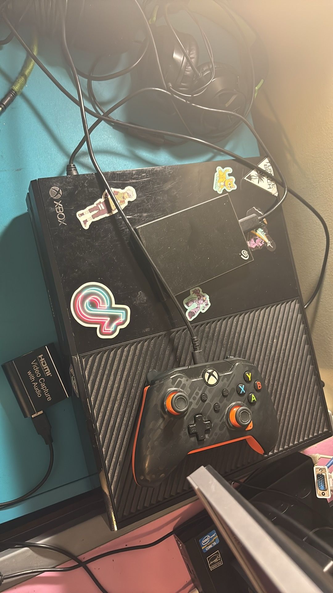 Xbox One, Neon Orange Wired Controller & 1Tb Storage Card