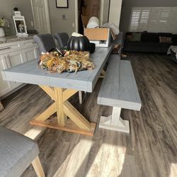Solid Pine Farmhouse Table And Bench