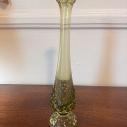 Vintage Fenton Olive Green Hobnail Swung Bud Vase – 9.75” – 1970s