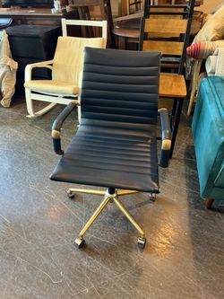 Modern Navy Faux Leather Office Chair with Gold Base