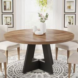 XK00851 47 inch Round Dining Table Wood Kitchen Table for Dining Room, 47" Dinner Room Tables for 4-6, Farmhouse Accent Furniture with Wooden Tabletop